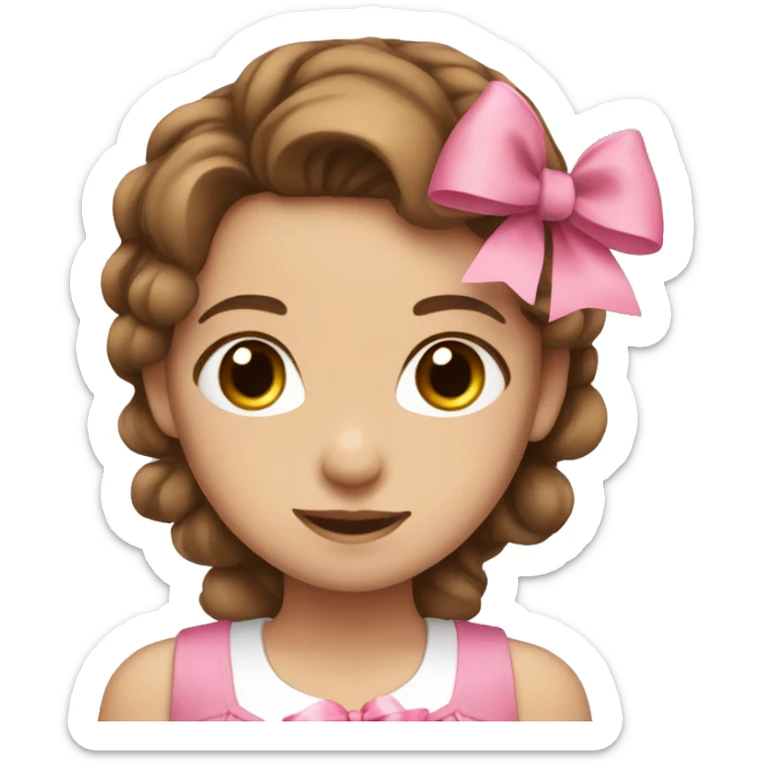 Girl with brown hair blue eyes and a pink bow in her hair  sticker