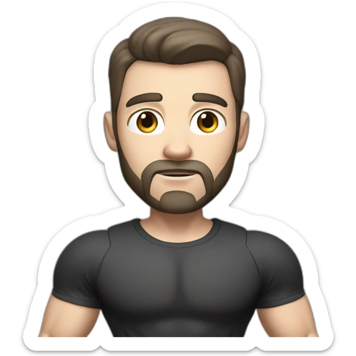 Confused Pale skinned Fit Man With the biceps and dark brown hair in black shirt, gray sports shorts and white Sneakers sticker