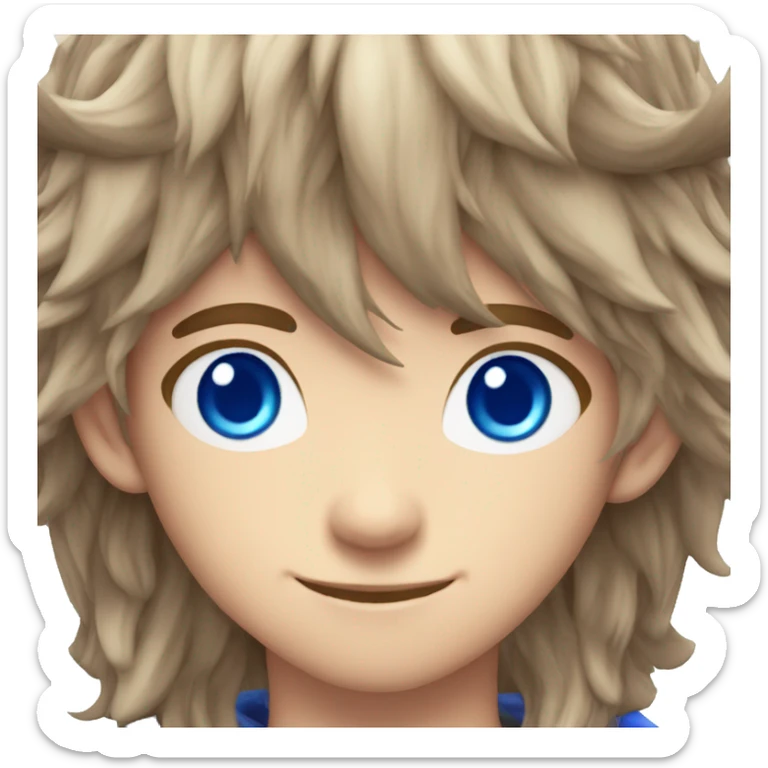 a twink elf with fluffy brown gamer hair and blue eyes and long elf ears sticker