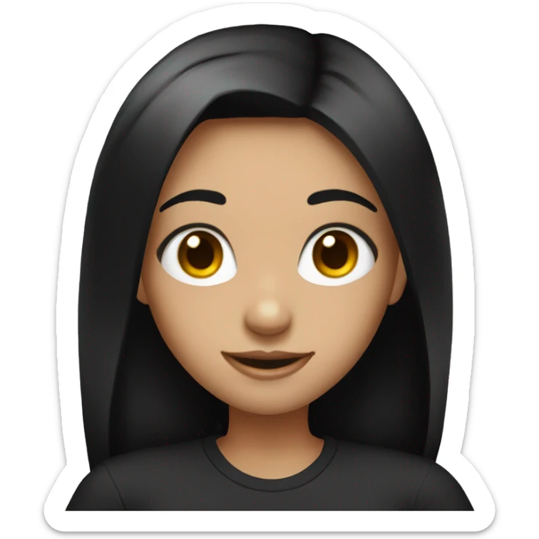 Girl with black hair black eyes and black t-shirt smile sticker