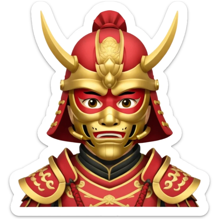 Samurai with red and gold armor and they have a detailed mask covering their mouth sticker