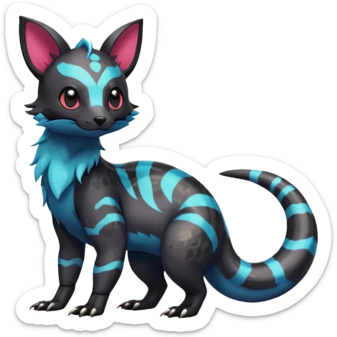 Rare exotic cute epic aesthetic colorful Salandit-Eevee-Civet-species-Fakemon-hybrid-creature, with markings, full body sticker