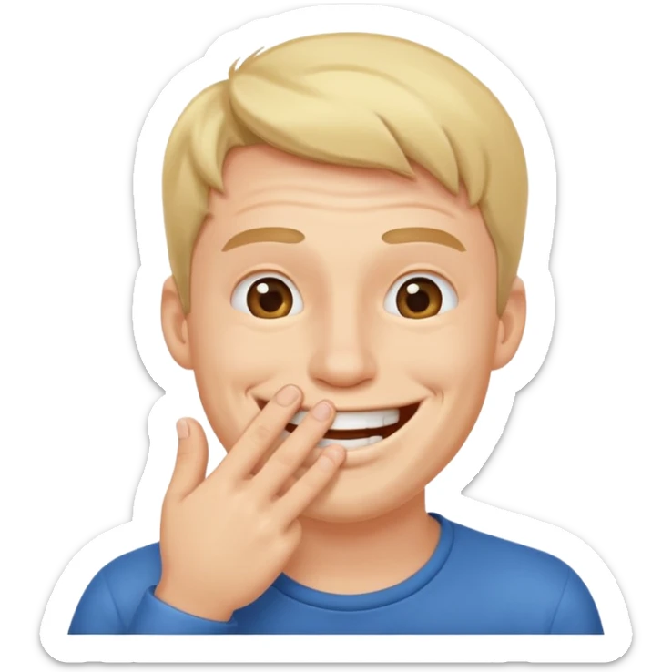 Gülen adam ağzını kapatıp parmaklarıyla delik yapıyo sticker