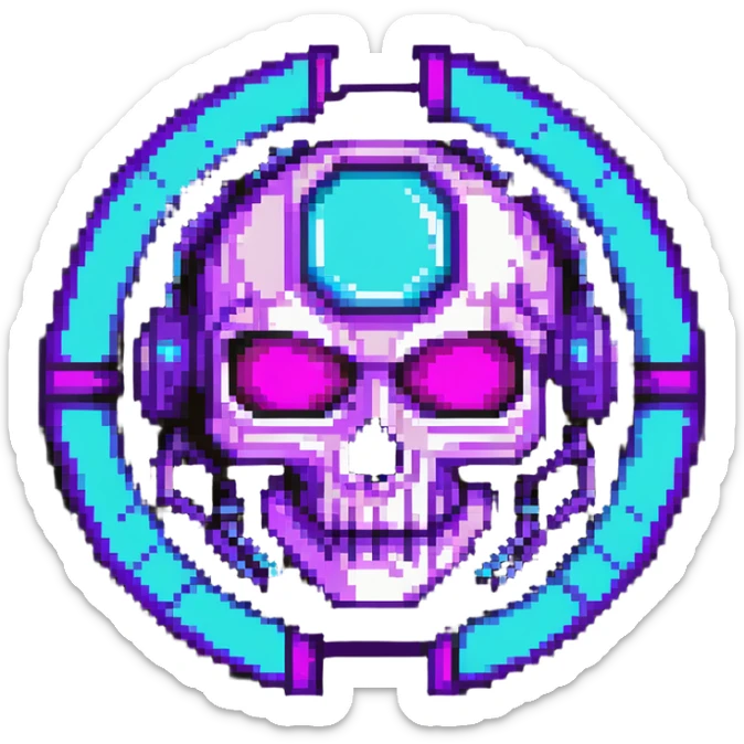 futuristic cyberpunk pixel art icon, vivid neon colors purple magenta cyan, minimal expressive design, 32x32, centered, high contrast, transparent background, no text, suitable for dark background, music platform symbol Spotify YouTube Deezer SoundCloud sticker
