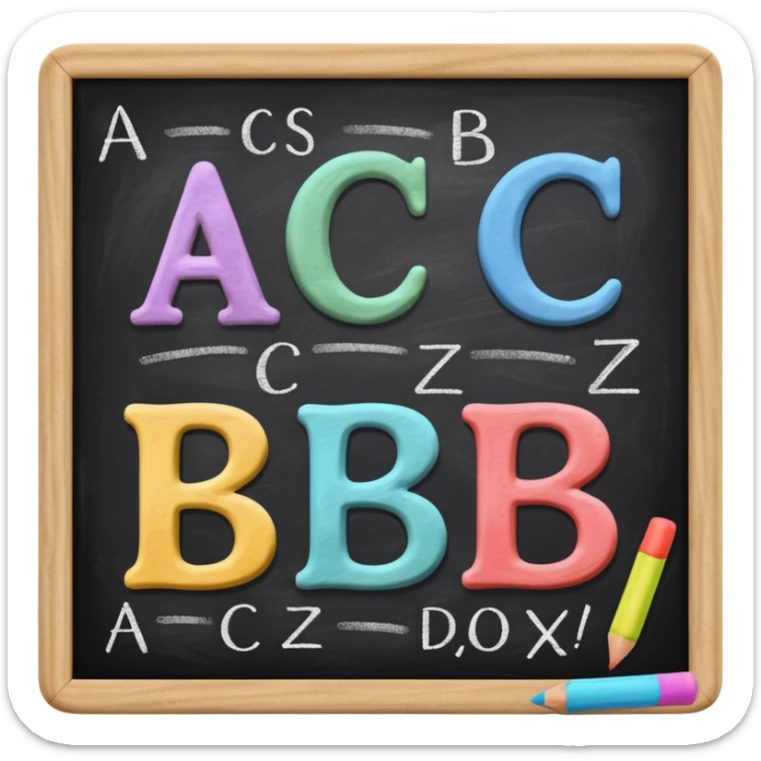 preschool blackboard with letters A, B, and C written in colorful chalk sticker