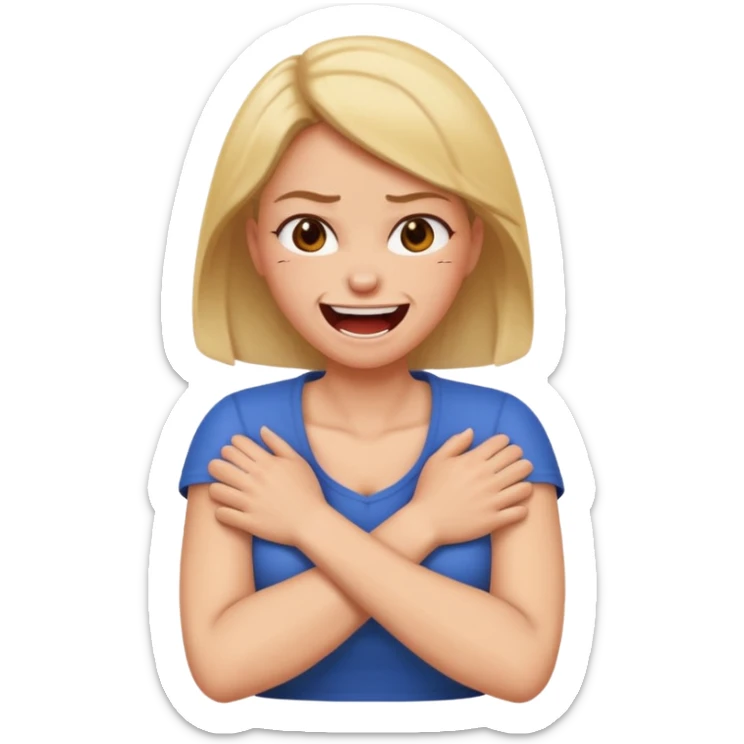 crest me an emoji of a arms crossed (choking)around neck angry laughing women sticker