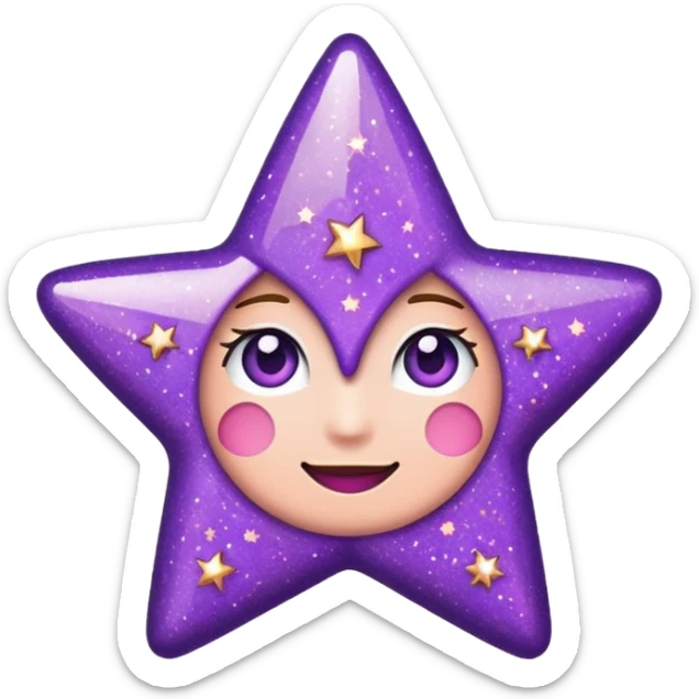 Quiero un emoji de estrella, pero que la estrella sea de oro rosa y brilli brilli con chispitas moradas sticker