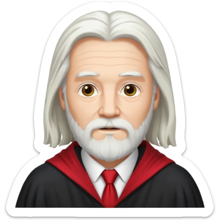 An older man with long white hair and beard, wearing a red tie and robe (possibly inspired by Dumbledore). sticker