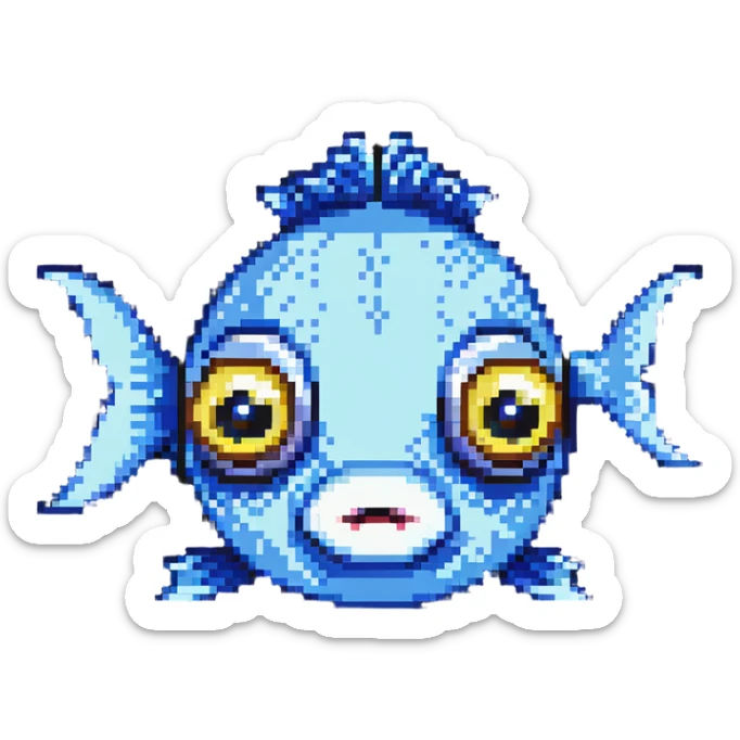 cute cartoon fish head logo with big eyes sticker