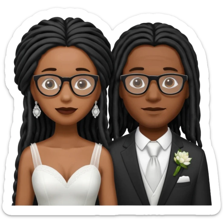 black couple with locs, male lighter skin with long black locs, female dark skin with glasses and BLACK locs wedding sticker