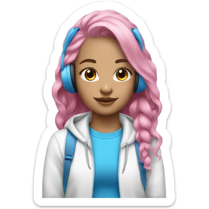 girl pink and blue hair white earphones sticker