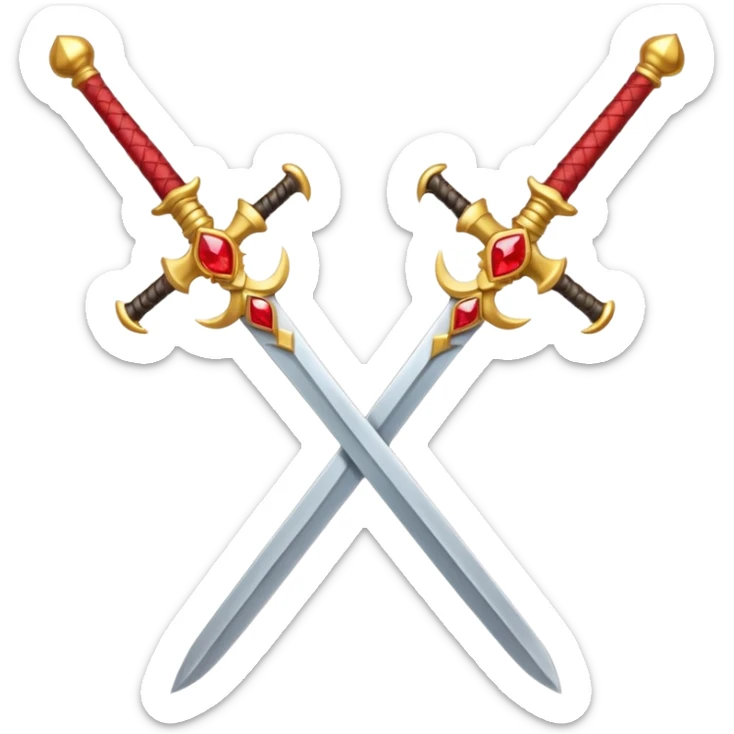Golden fiery royal two crossed swrods with red gem and golden blade and golden handle sticker