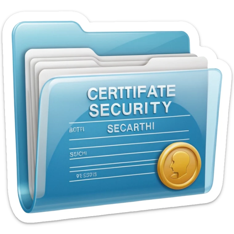 A simple emoji-style icon of a transparent plastic folder, clean and minimal, with rounded corners, subtle translucency, soft shading, and a small official documents symbol representing birth certificater, and Social Security. sticker