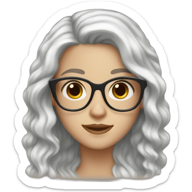 White Girl with wavy dark brown long hair, brown eyes and glasses sticker