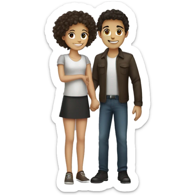 Two persons shake hands, curly dark hair boy and ponytail dark brown hair girl  sticker