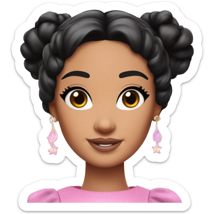 Attractive Barbie perfect face tan fairy princess short black hair half up half down with space buns on top sticker