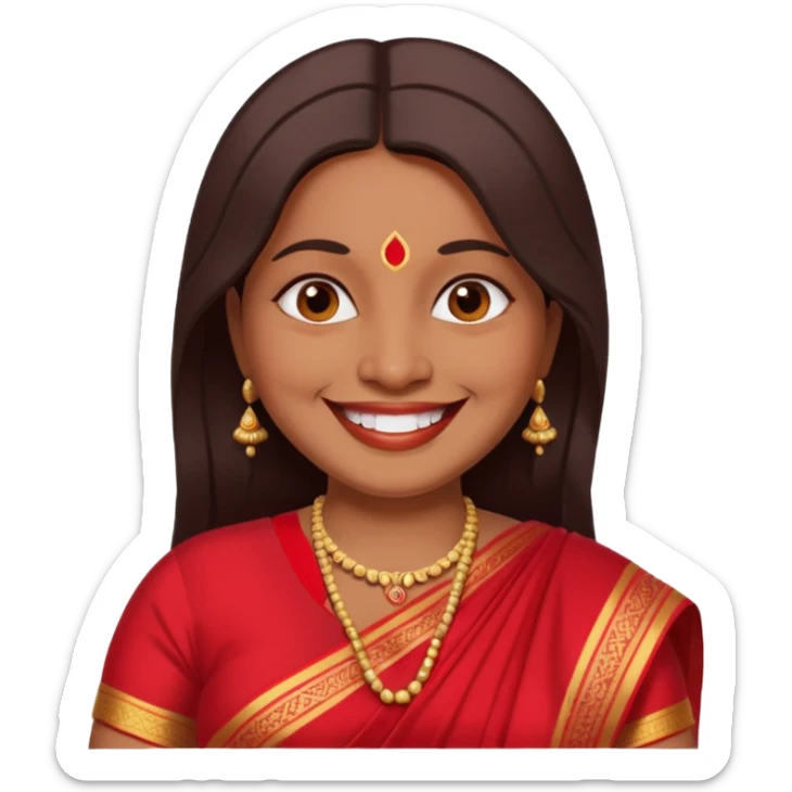 40 yr old chubby indian woman, dark skin, straight brown hair, big smile, white teeth sticker