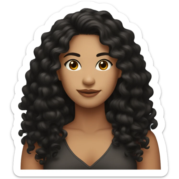 Head, Tan skin woman, thick long curly black hair , dark eyes, soft smile sticker