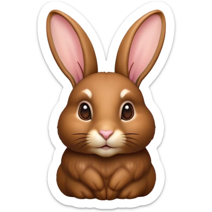 Cinematic Noble Brown Rabbit Portrait Emoji, Poised and regal, with a sturdy, compact build and a rich, velvety brown fur, long, alert ears and deep-set soulful brown eyes, Simplified yet sharp and sophisticated features, highly detailed, glowing with a warm, dignified glow, high shine, intelligent and gentle, stylized with an air of rustic elegance, focused and attentive, soft glowing outline, capturing the essence of a watchful and confident companion, so majestic it feels as though it could hop out of the screen with effortless authority! sticker