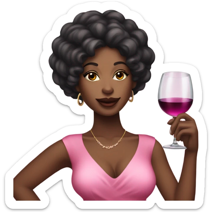 Black coquette girl with a buss done wigwearing pink and makeup holding a glass of wine sticker