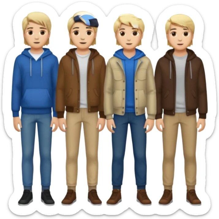 Cartagineses: un grupo de hombres jóvenes, pelo largo rubio y castaño, ropa buena, cara de niños de alrededor de unos 20/25 años.
cuerpo entero sticker