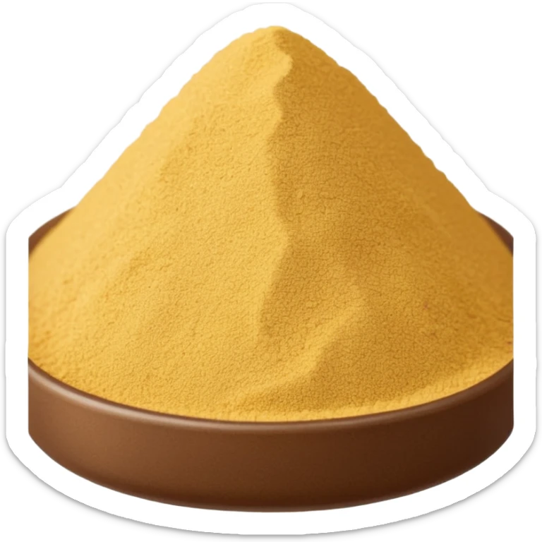 small mound or light scatter of fine golden-beige powder with slightly crystalline texture and dry matte finish, tiny uniform grains, neutral dissolvable ingredient, no spoon or packaging, soft lighting, subtle shadows, emoji scale sticker