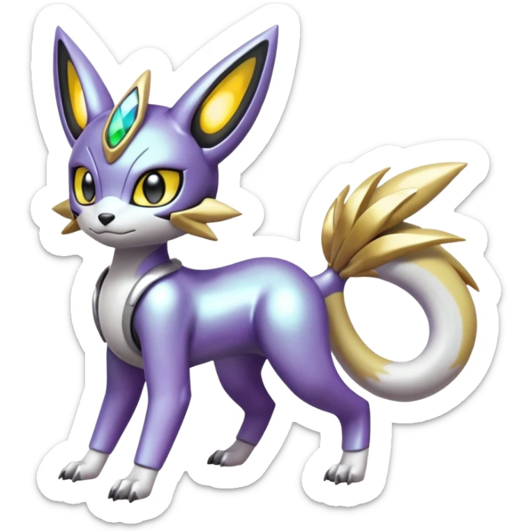 Glowing futuristic cyber-Meloetta-Renamon-Protogen-Palkia-hybrid-fusion-Fakémon-creature, full body sticker