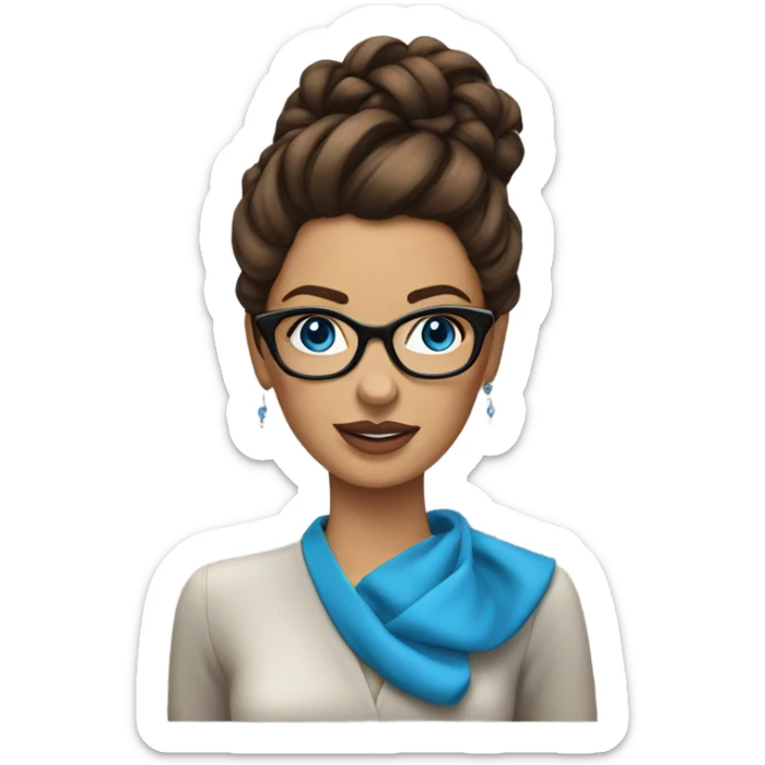 Photo of Real fashion model with brown updo, glasses and blue eyes  sticker