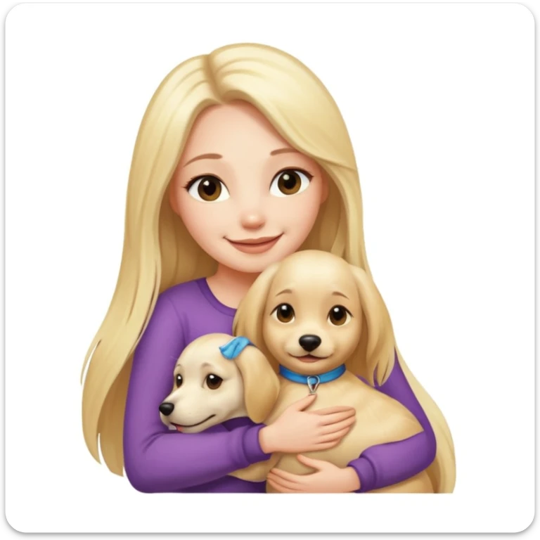 pretty woman with pale skin, very long blonde hair hugging a dog sticker