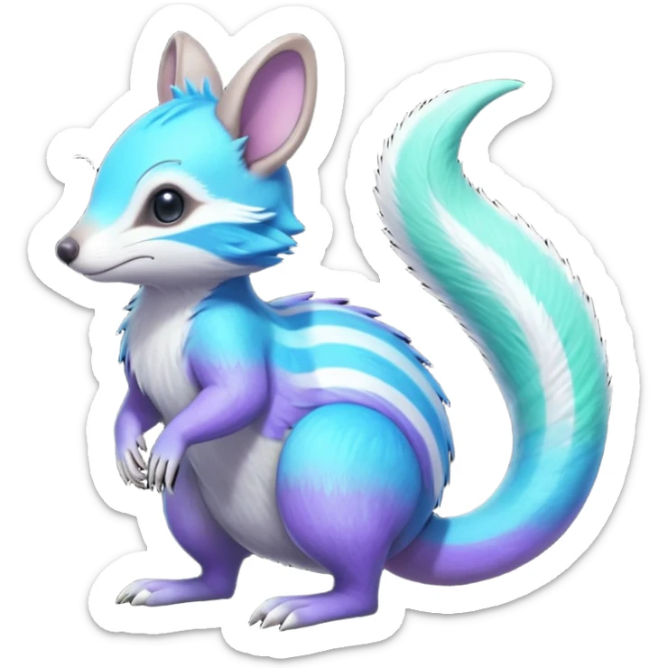 Iridescent Neon Green-Cyan-Blue-Purple-gradients Minccino-Numbat-Sergal-fusion-hybrid-animal-creature, full body sticker