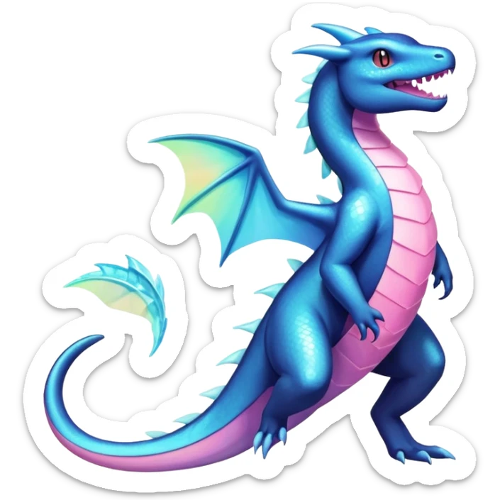 Iridescent crystalic Shiny pastel Salandit-Aurorus-Salazzle-Dragonair-Fakémon-hybrid-creature (full body)  sticker