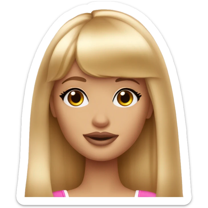 Blonde Barbie with bangs and long straight hair and hazel eyes blowing kiss sticker