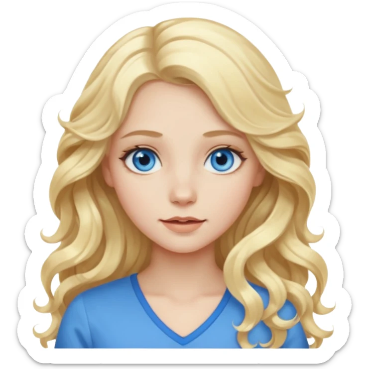 A pale girl with blue eyes and long and blonde , wavy hair  sticker