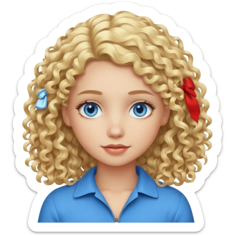 Cool blond curly girl blue eyes. Cooler color blond hair. Longer hair sticker