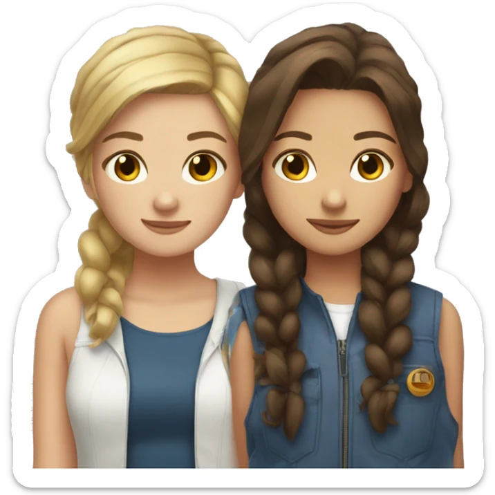 Tow girls one have a brown hair and tall and one have a brown hair but short sticker