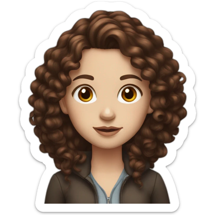 WHITE GIRL WITH LONG, DARKISH BRUNNET, CURLY HAIR WITH A DARK RED HUE AND A LIGHT SPRAY OF FRECKLES sticker