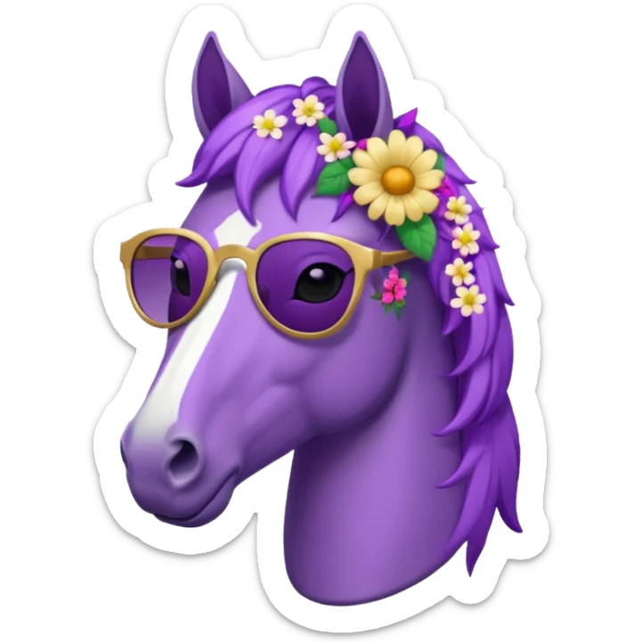 Purple horse wearing sunglasses and flowers on hair
 sticker