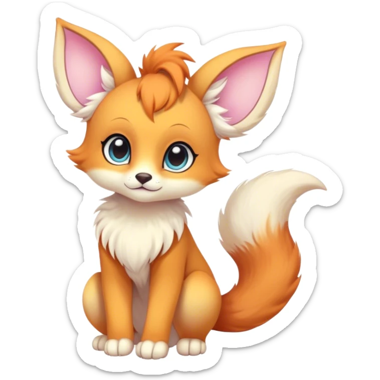 Kawaii bright colorful fantasy ethereal anthro fursona animal with a tufted tail and round ears sticker
