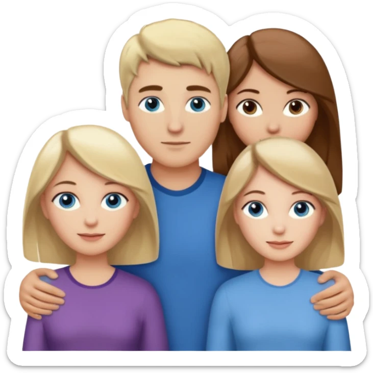 3 people. Throuple. Blank woman with blond hair and blue eye color on left. And also a blank man with brown hair and grey eye color in the middle. And a blank woman with brown hair and grey eye color on the right. Holding each other sticker
