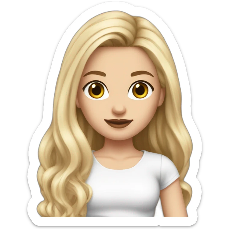 realistic caucasian long blonde hair dark brown eyes woman white crop top gray mini skirt black high heels sticker