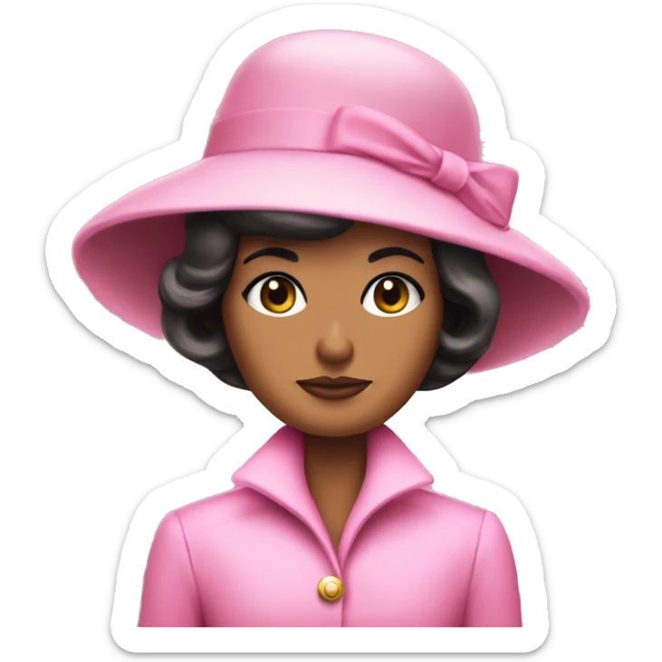 Jackie Kennedy day of assasination in pink suit with small pillbox hat sticker