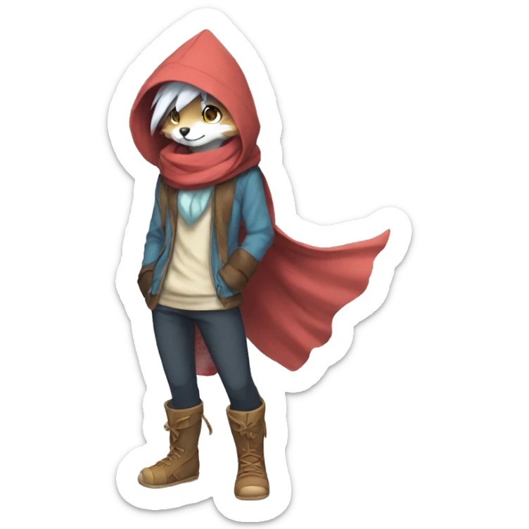 Anthro Sona Fakemon with a scarf and a hood Full Body sticker