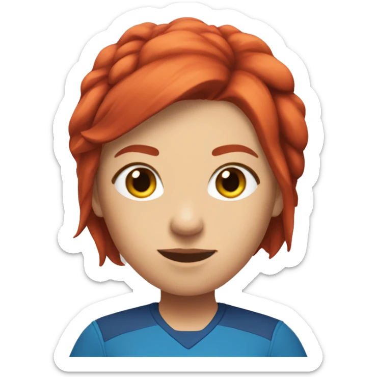 a female esports coach with red hair and blue shirt.  sticker
