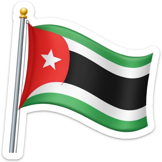 A horizontal tricolour flag of red, white, and black; charged with two green stars at the centre. sticker