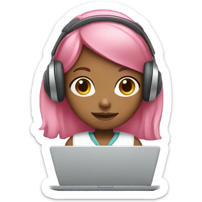 girl with pink hair and headphones on a laptop  sticker