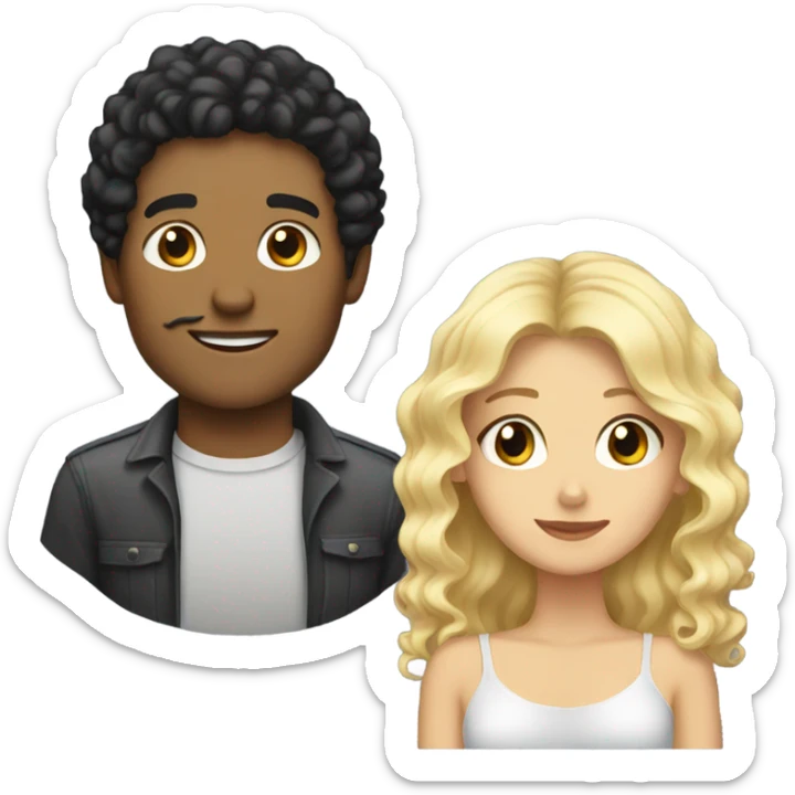 couple blonde girl and guy with black curly hair sticker