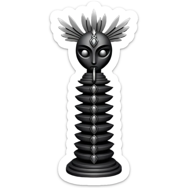 Minimal emoji, avant-garde gothic fashion totem made of stacked black metal elements, “FORTUNA” engraved vertically, editorial runway object aesthetic, heavy sculptural design, no glow, no neon, flat emoji style, centered, transparent background sticker