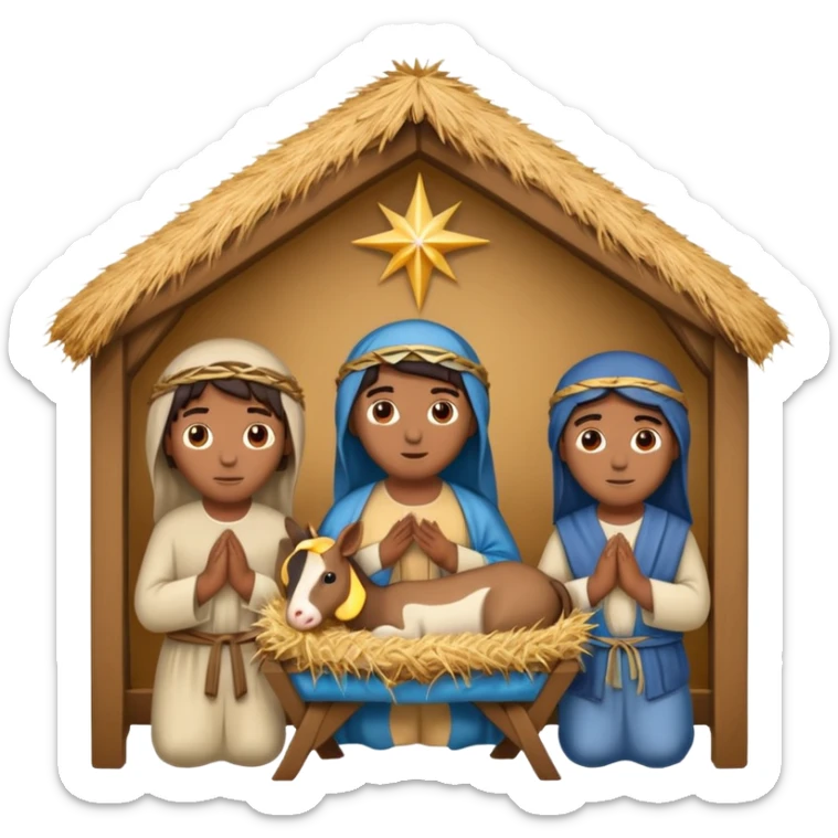 nativity scene in a manger with humans with Mediterranean skin color sticker