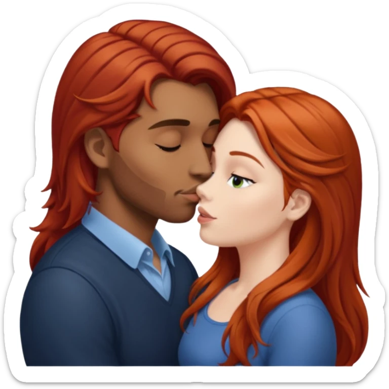 mujer pelirroja pelo largo besando a un hombre de pelo café sticker