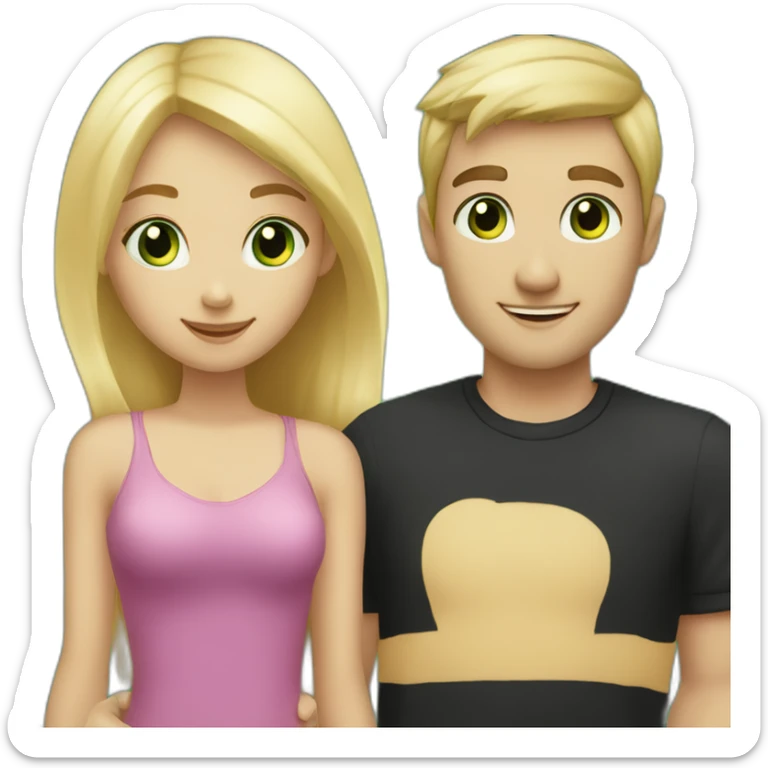 A couple of a girl with blonde hair and green eyes, and a man with black hair and black eyes, that are hugging sticker